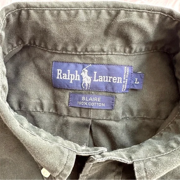 Vintage Ralph Lauren Shirt Adult Extra Large L Green Red Pony Chino Mens 90s - Picture 2 of 9